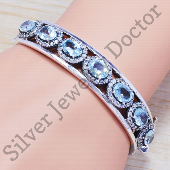 925 sterling silver designer jewelry blue topaz gemstone bangle SJWB-70