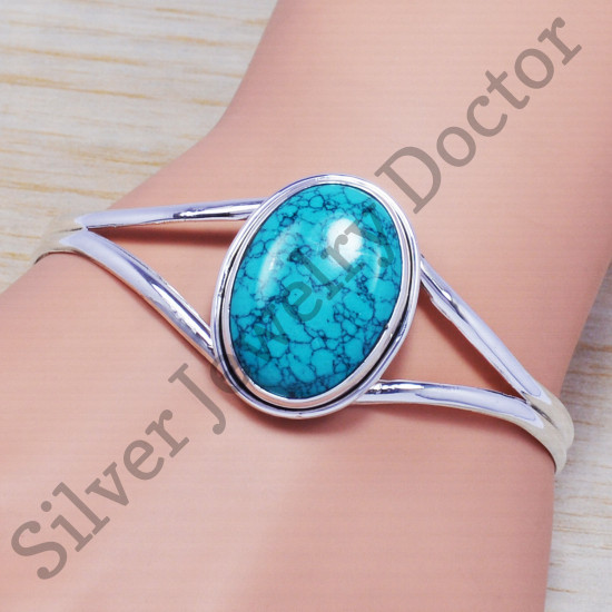 925 sterling silver hand-finished jewelry turquoise stone bangle SJWB-72