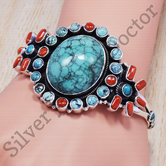 925 sterling silver jewelry turquoise and carnelian gemstone handmade bangle SJWB-98