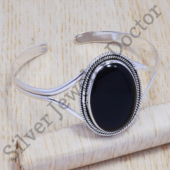 black onyx gemstone 925 sterling silver handmade jewelry bangle SJWB-102