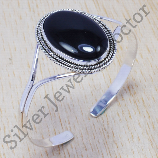 black onyx gemstone 925 sterling silver handmade jewelry bangle SJWB-102