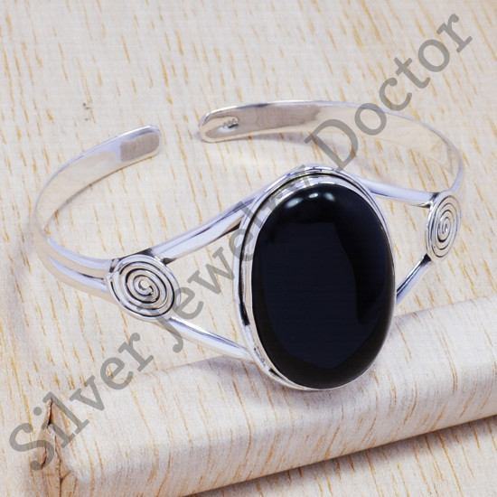 925 sterling silver unique jewelry black onyx gemstone bangle SJWB-104