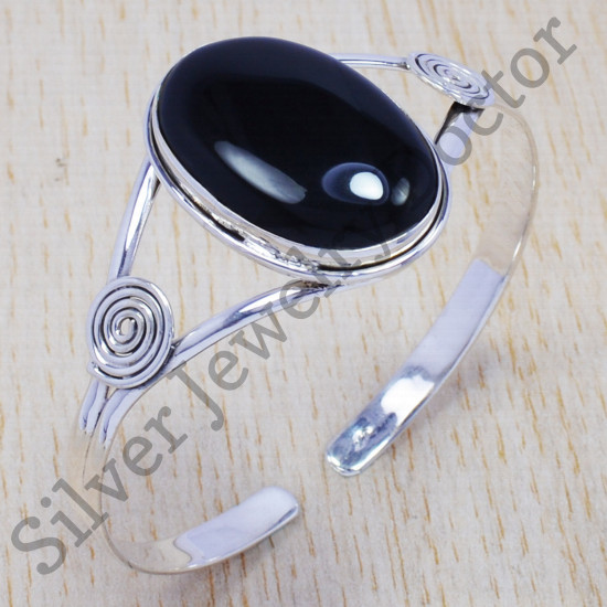 925 sterling silver unique jewelry black onyx gemstone bangle SJWB-104