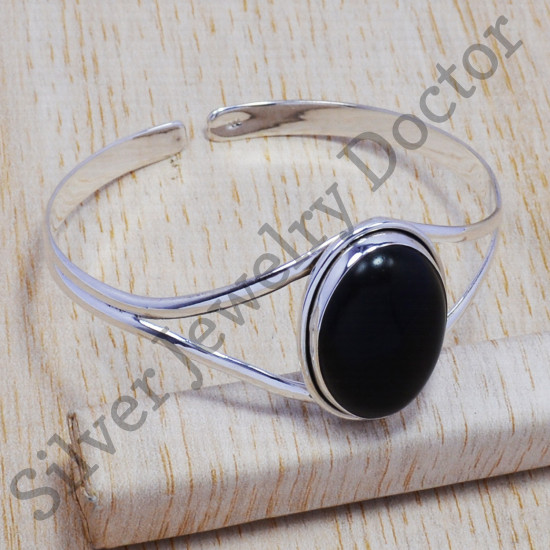 black onyx gemstone jewelry 925 sterling silver wholesale bangle SJWB-105
