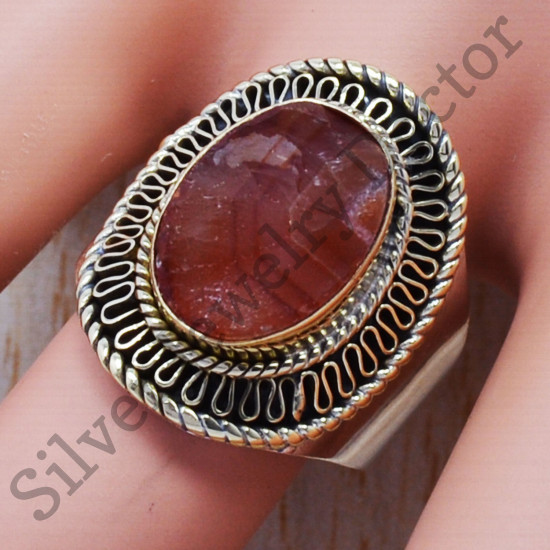 925 Sterling Silver And Brass Jewelry Carnelian Rough Gemstone Wholesale Ring SJWR-351