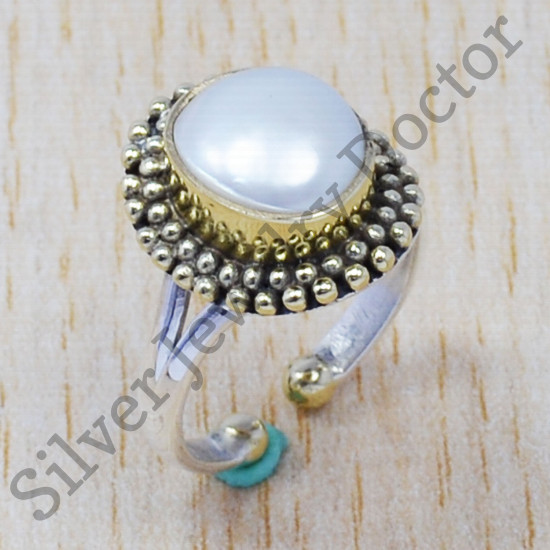 925 Sterling Silver And Brass Designer Jewelry Pearl Gemstone Ring SJWR-358