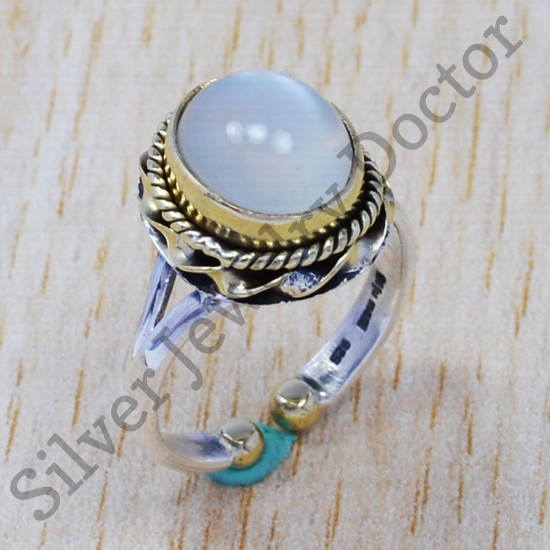 Beautiful Cream Moonstone 925 Silver And Brass Classic Fancy Ring SJWR-361