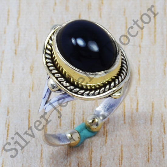 925 Sterling Silver And Brass Black Onyx Gemstone Wholesale Jewelry Ring SJWR-365