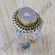 Beautiful 925 Sterling Silver And Brass Rose Quartz Gemstone Classic Ring SJWR-368