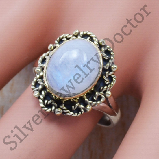 Authentique Jewelry 925 Sterling Silver And Brass Rainbow Moonstone Ring SJWR-372