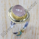 Designer Rose Quartz Classic Gemstone 925 Sterling Silver And Brass Ring SJWR-373