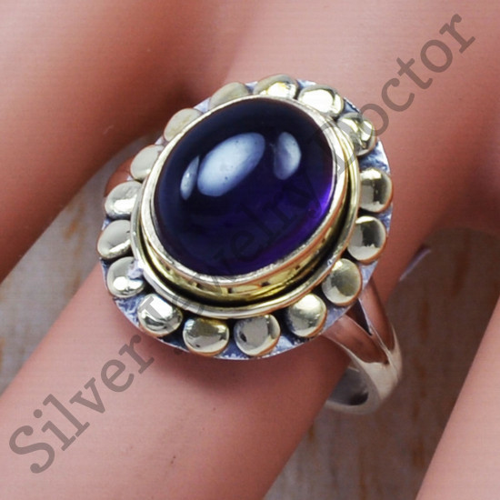 Casual Wear 925 Sterling Silver And Brass Amethyst Gemstone Jewelry Ring SJWR-378