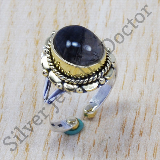 925 Silver And Brass Black Rutile Gemstone Jewelry Factory Direct Ring SJWR-380