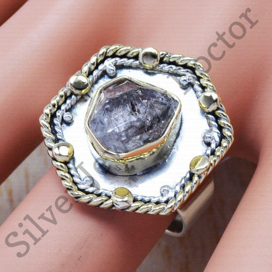 Anniversary Gift Harkimar Rough Diamond 925 Silver And Brass Jewelry Ring SJWR-394