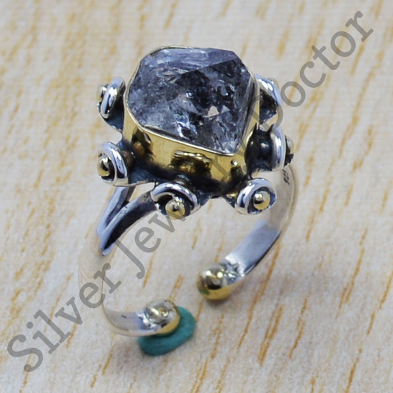 Beautiful Handmade Rough Harkimar Diamond 925 Sterling Silver And Brass Jewelry Ring SJWR-409