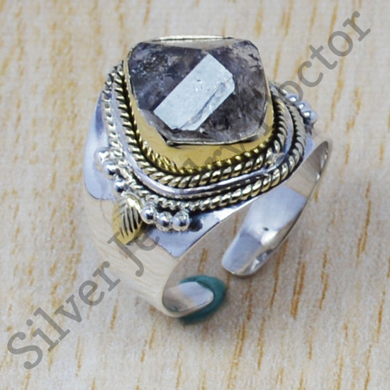 Anniversary Gift 925 Sterling Silver And Brass Jewelry Harkimar Rough Diamond Ring SJWR-430