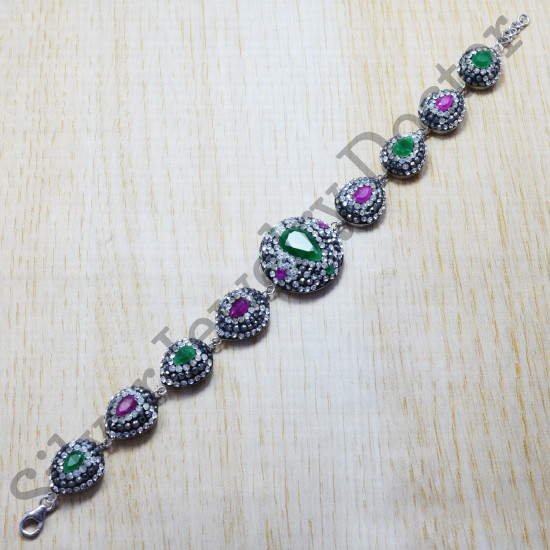 925 Sterling Silver Emerald And Ruby Gemstone Wholesale Bracelet SJWBR-103