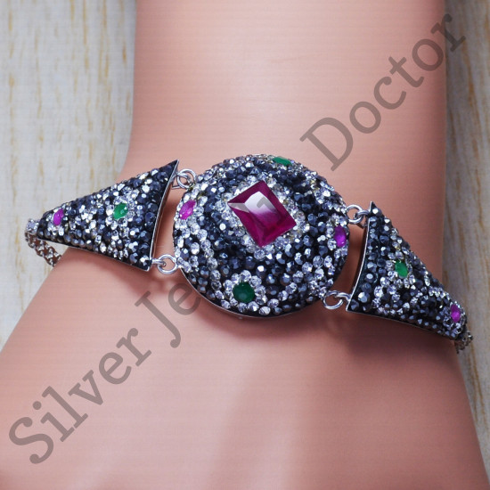 Beautiful Emerald And Ruby Gemstone 925 Sterling Silver Jewelry Bracelet SJWBR-108
