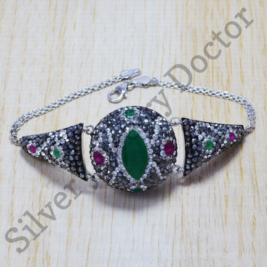 Emerald And Ruby Gemstone 925 Sterling Silver Jewelry Bracelet SJWBR-113