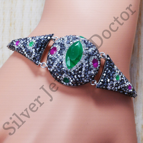 Emerald And Ruby Gemstone 925 Sterling Silver Jewelry Bracelet SJWBR-113