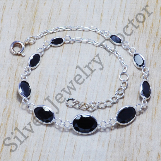 925 Sterling Silver Handmade Jewelry Bracelet Black Onyx Gemstone SJWBR-114
