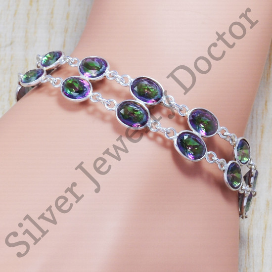 925 Sterling Silver Mystic Topaz Gemstone Handmade Jewelry Bracelet SJWBR-117