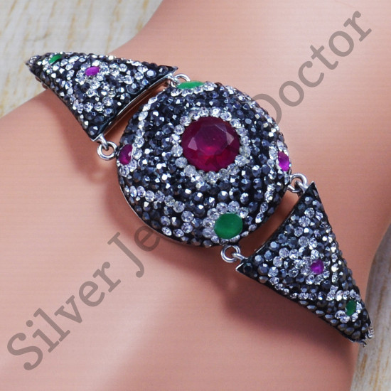 Emerald And Ruby stone 925 Sterling Silver Wholesale Jewelry Bracelet SJWBR-118