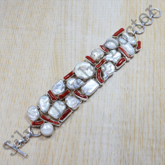 Fantastic Pearl And Carnelian Gemstone Fashion Jewelry Bracelet SJWBR-126