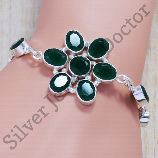 925 Silver Classic Green Onyx Gemstone Handmade Jewelry Bracelet SJWBR-145