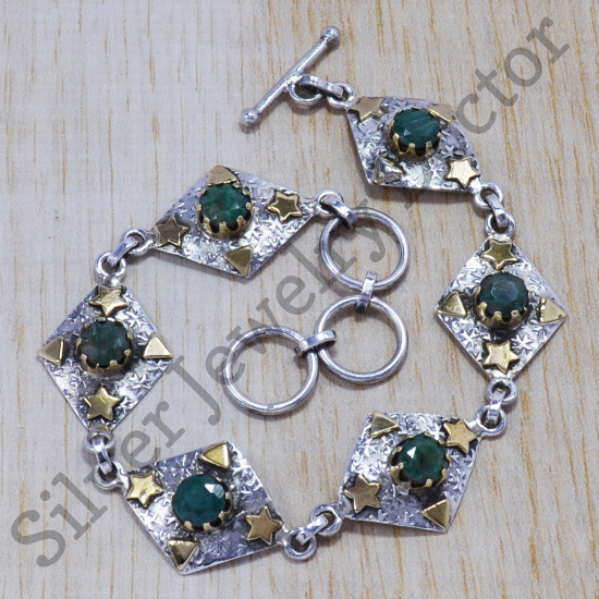 925 Sterling Silver Jewelry Beautiful Emerald Gemstone Fine Bracelet SJWBR-146