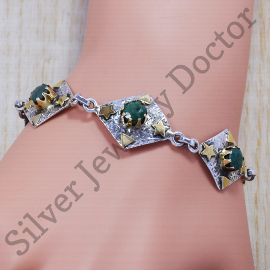 925 Sterling Silver Jewelry Beautiful Emerald Gemstone Fine Bracelet SJWBR-146