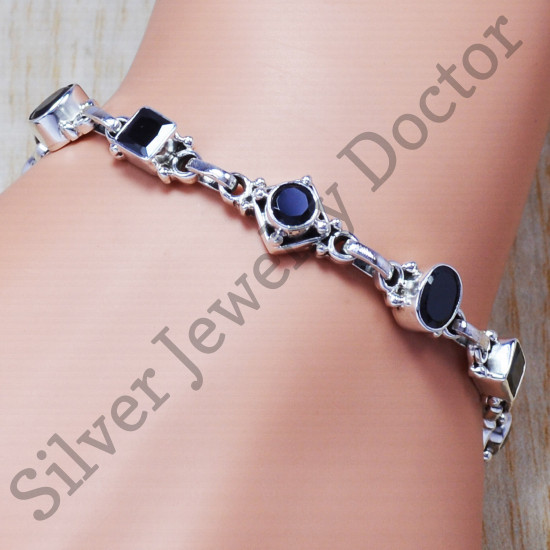 925 Silver Handmade Jewelry Black Onyx Gemstone Classic Bracelet SJWBR-147