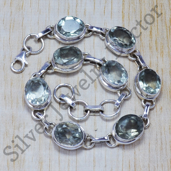 925 Silver Green Amethyst Gemstone Silver Jewelry Nice Bracelet SJWBR-148