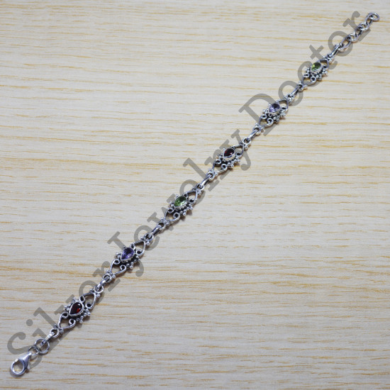 925 Silver Handmade Jewelry Beautiful Garnet And Multi Stones Bracelet SJWBR-156