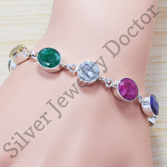 925 Sterling Silver Jewelry Ruby And Multi Gemstone Wholesale Bracelet SJWBR-159