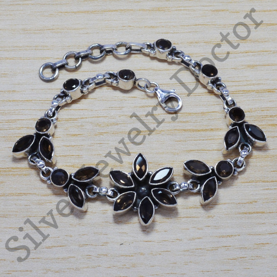925 Sterling Silver Jewelry Wholesale Bracelet Smoky Quartz Gemstone SJWBR-163