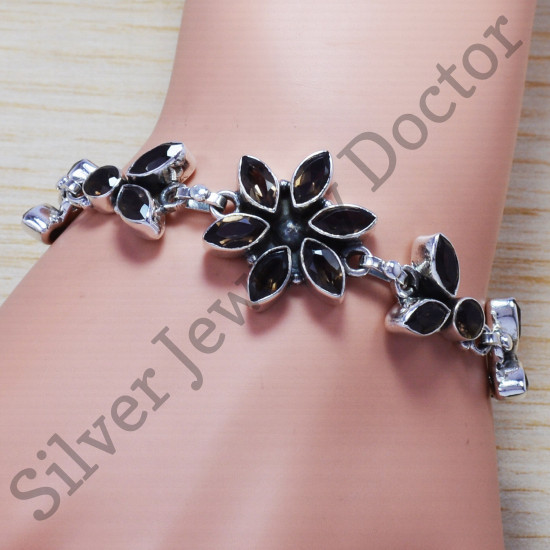 925 Sterling Silver Jewelry Wholesale Bracelet Smoky Quartz Gemstone SJWBR-163