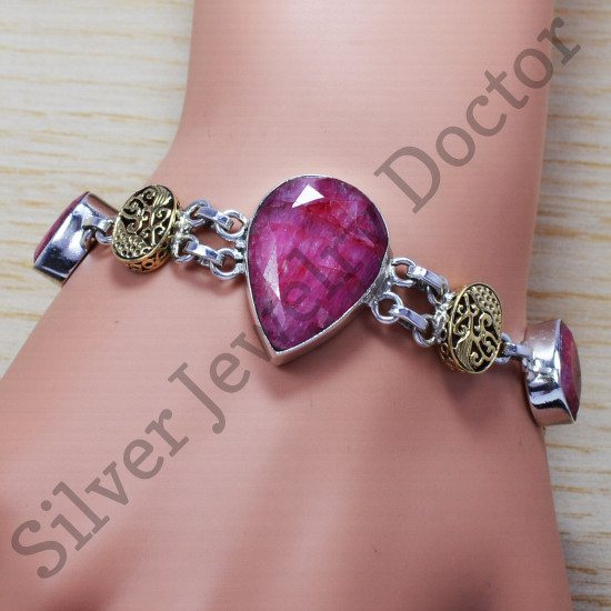 925 Sterling Silver Handmade Jewelry Ruby Gem Stone Bracelet SJWBR-165