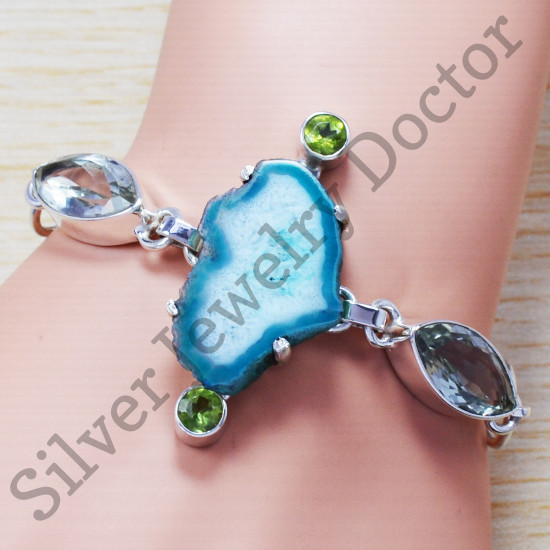 925 Sterling Silver Jewelry Druzy Gemstone Handmade Bracelet SJWBR-167