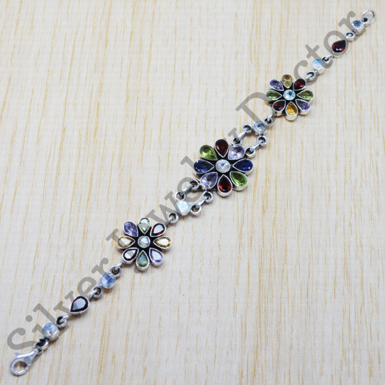 925 Sterling Silver Jewelry Rainbow moonstone Handmade Bracelet SJWBR-168