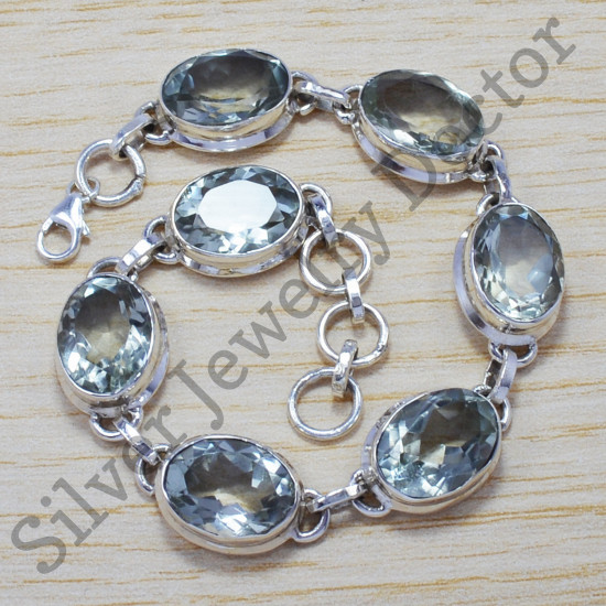 Green Amethyst Gemstone 925 Sterling Silver Indian Jewelry Bracelet SJWBR-169