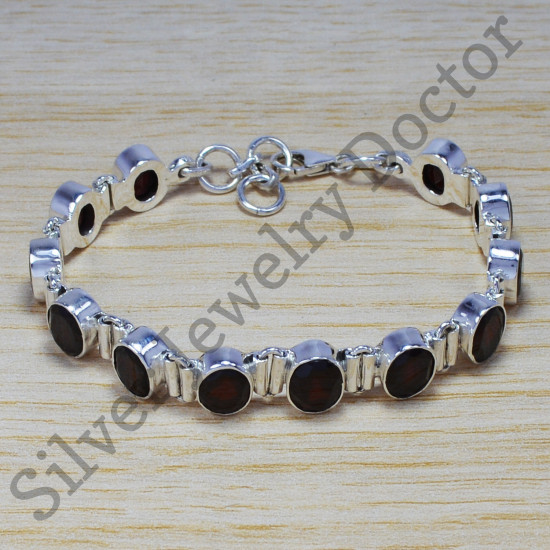 925 Sterling Silver Handmade Jewelry Garnet Gem Stone Bracelet SJWBR-170