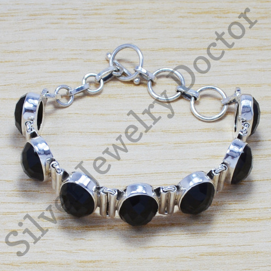 Black Onyx Gem Stone 925 Sterling Silver Wholesale Jewelry Bracelet SJWBR-172