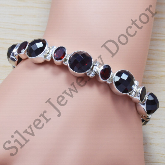 Beautiful Garnet Gemstone Silver Jewelry Handmade Bracelet SJWBR-184