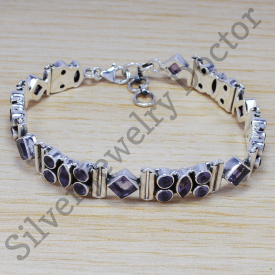 Charming Amethyst Gemstone Contemporary Jewelry Sterling Silver Bracelet SJWBR-200