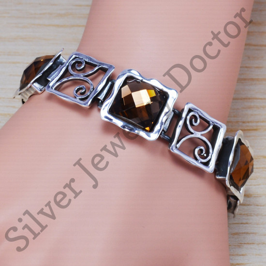 Handmade Beautiful Sterling Silver Jewelry Coroline Smoky Gemstone Bracelet SJWBR-201
