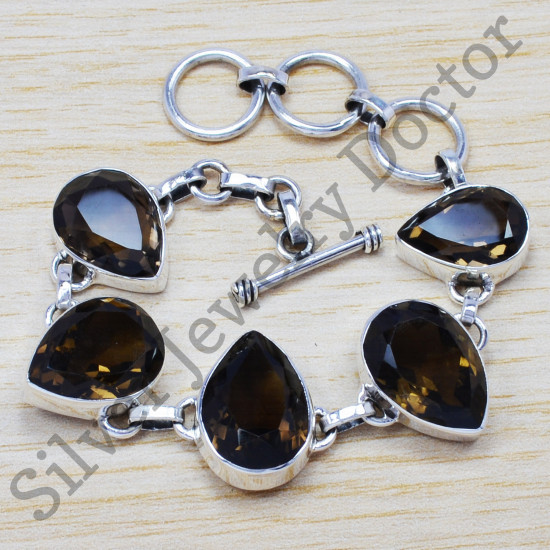 Sterling Silver Jewelry Indian Smoky Quartz Gemstone Fashion Bracelet SJWBR-206