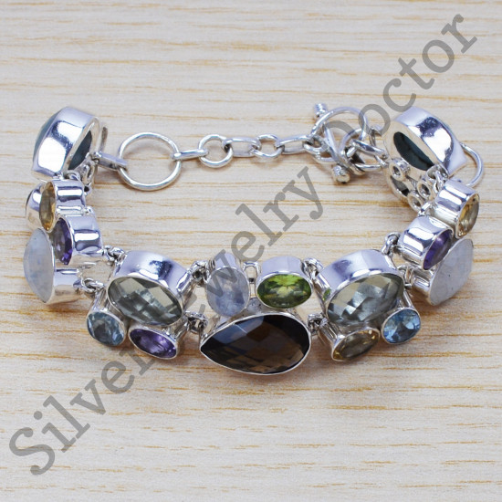 Indian Multi Gemstone Sterling 925 Silver Jewelry Classic Bracelet SJWBR-212