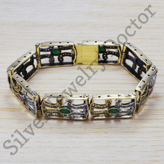 Classic Emerald And Multi Gemstone Sterling Silver Designer Jewelry Bracelet SJWBR-213