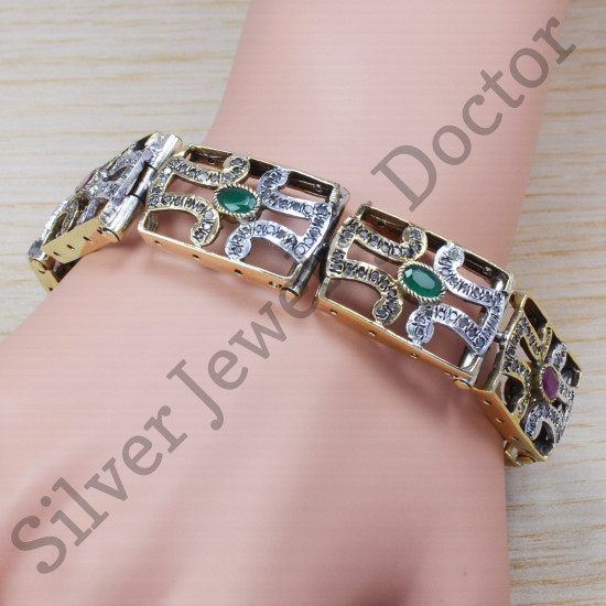 Classic Emerald And Multi Gemstone Sterling Silver Designer Jewelry Bracelet SJWBR-213